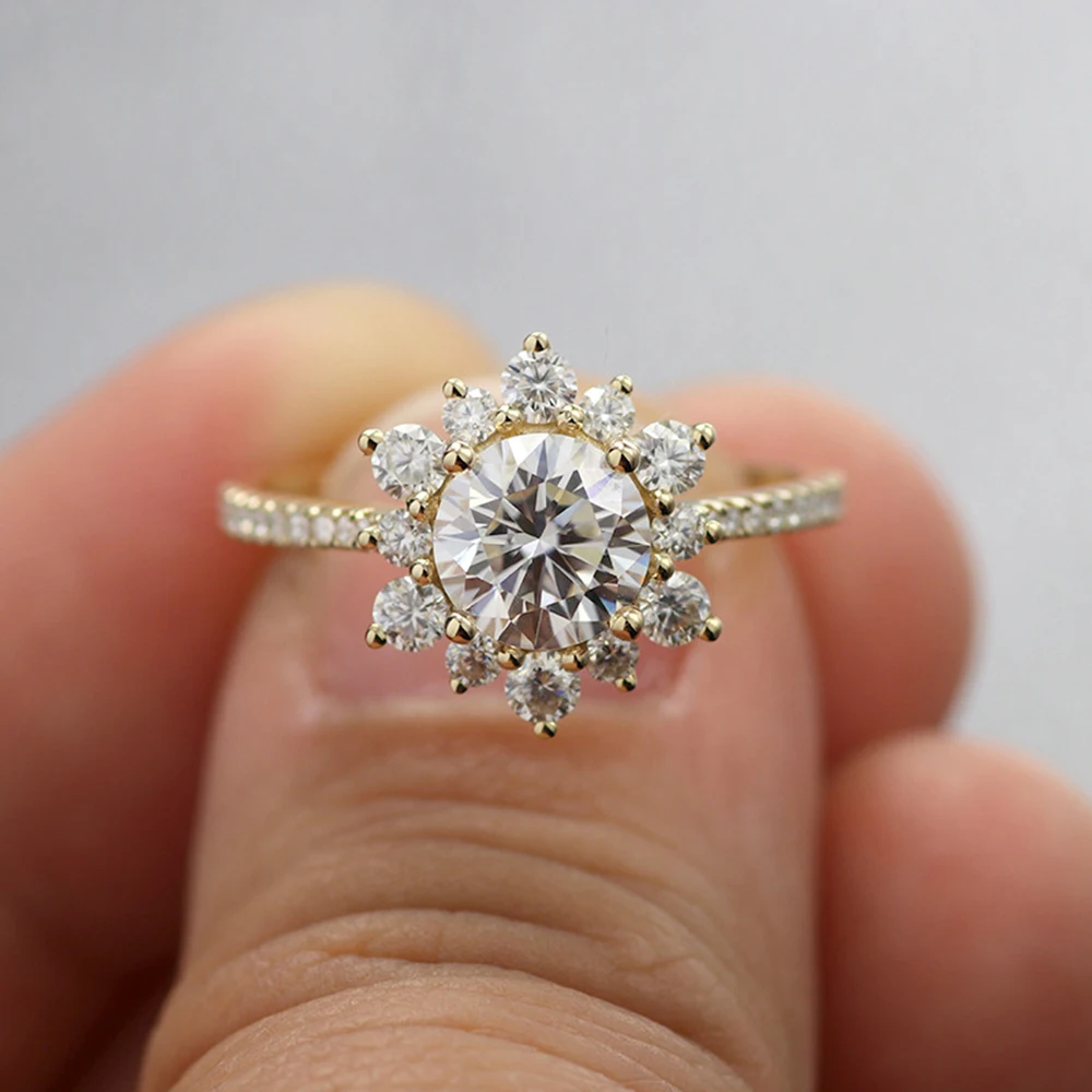 

Модное однотонное обручальное кольцо с муассанитом из желтого золота 14 к 10 к для женщин с сертификатом