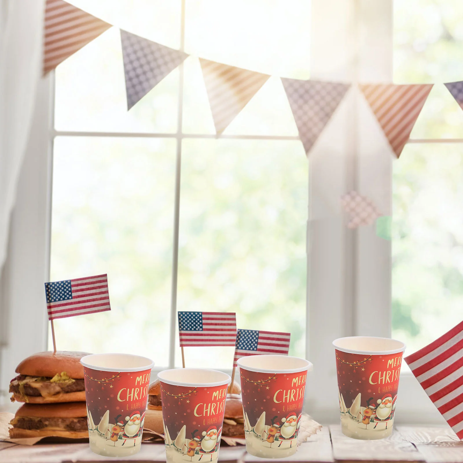 New Year Cartoon Paper Cup Party Supplies Christmas Theme Tableware Disposable Cups One-time Banquet Camping 32 Pcs