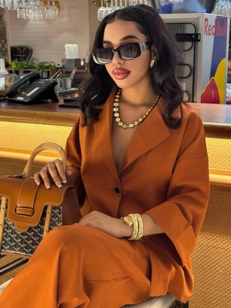 Wmstar Two Piece Set Women Wholesale Lapel Loose Single Breasted Shirt High Waisted Straight Leg Pants Casual Elegant Suit