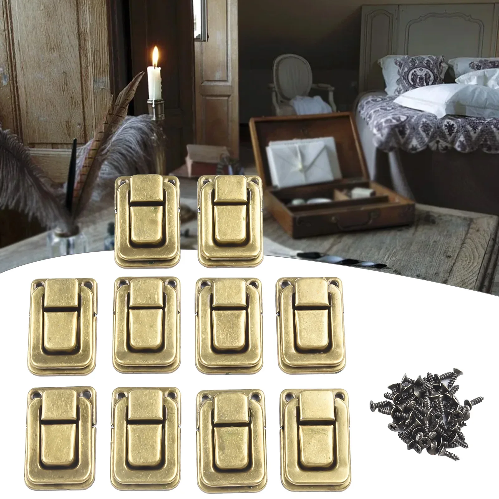 Antique Lock Metal Hasps Latch Jewelry Box Decorative Padlock Vintage Wooden Box Latch Buckle Cabinet Furniture Hardware 10PCS furniture hardware,jewelry box hasps,decorative latches