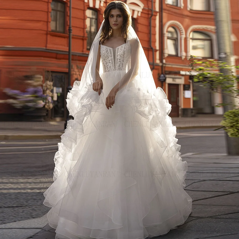 

Exquisite Puffy Wedding Dresses Beading V-Neck Tulle Long Bride Dress Spaghetti Strap Sexy Dress For Women 2024 Robe De Mariée