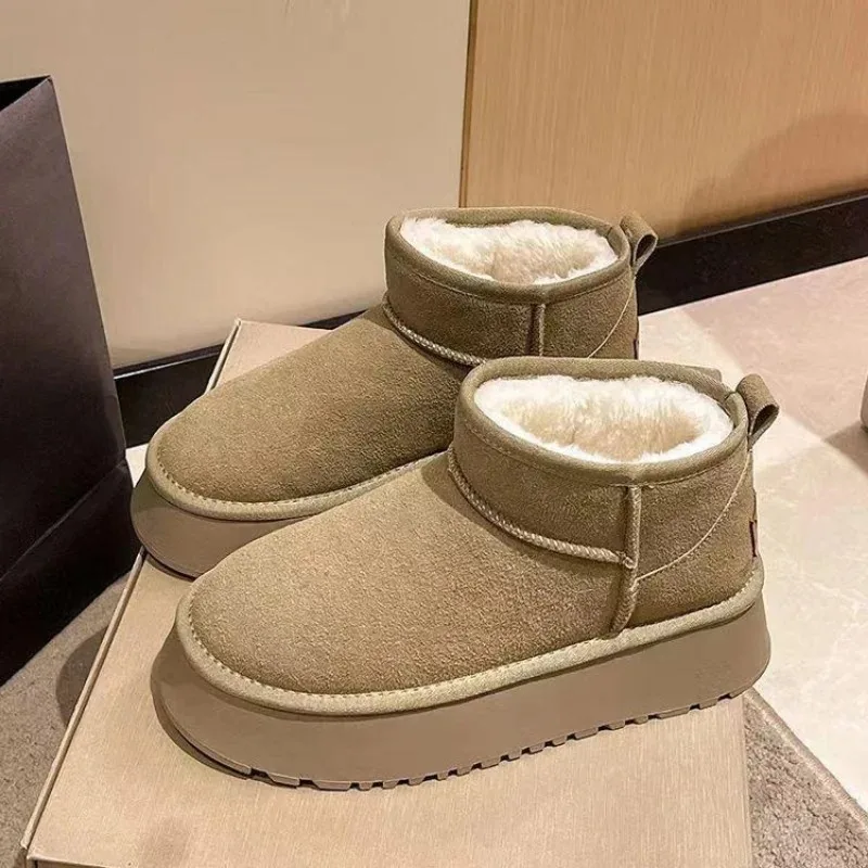 Women Winter Snow Boots Thick Plush Platform Fur Cotton Shoes Woman Suede Slip-On Ankle Botas Padded Shoes Couple women snow boots
