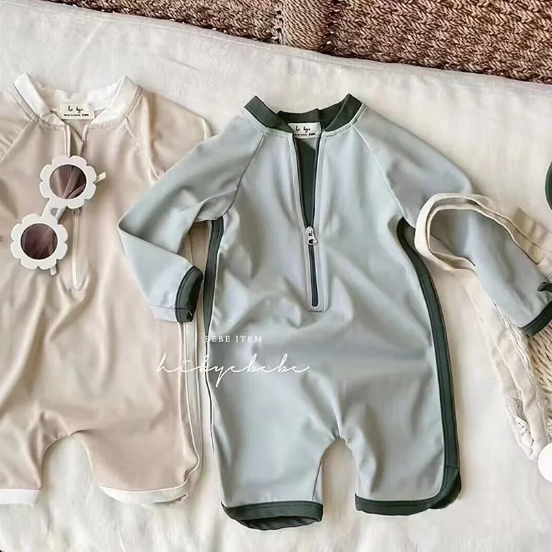 

Children's Swim Clothes 2023 Summer Sun-proof Long-sleeved Boy Quick-drying One-piece Swimsuit Handsome Swimwear