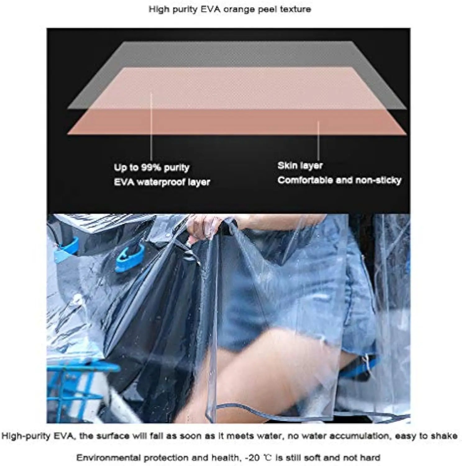 Transparent Waterproof Raincoat Poncho With Reflective Strips