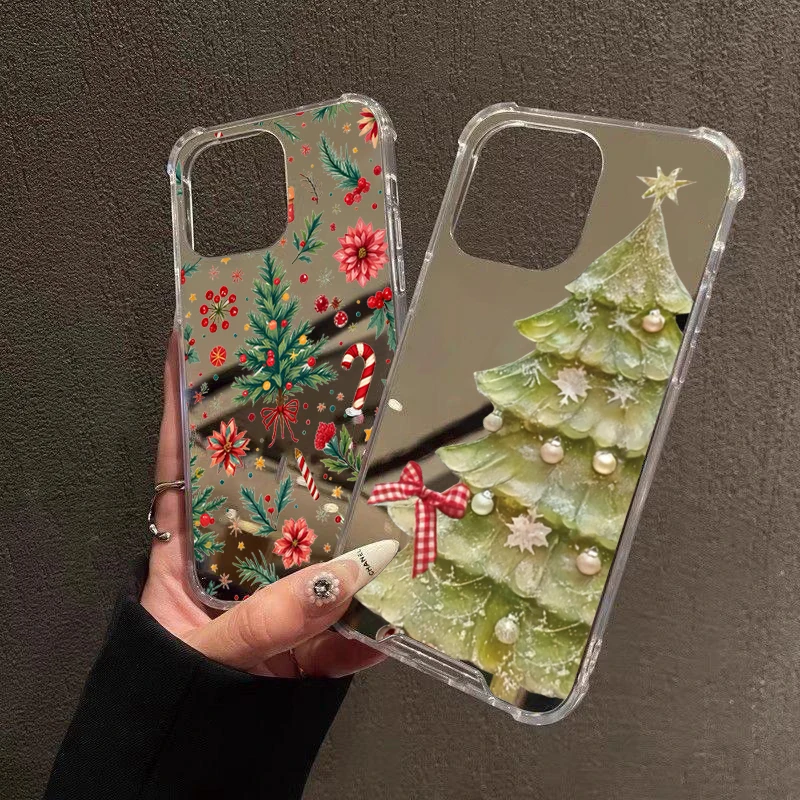 Elegant Crystal Christmas Tree Mirror Acrylic Phone Case