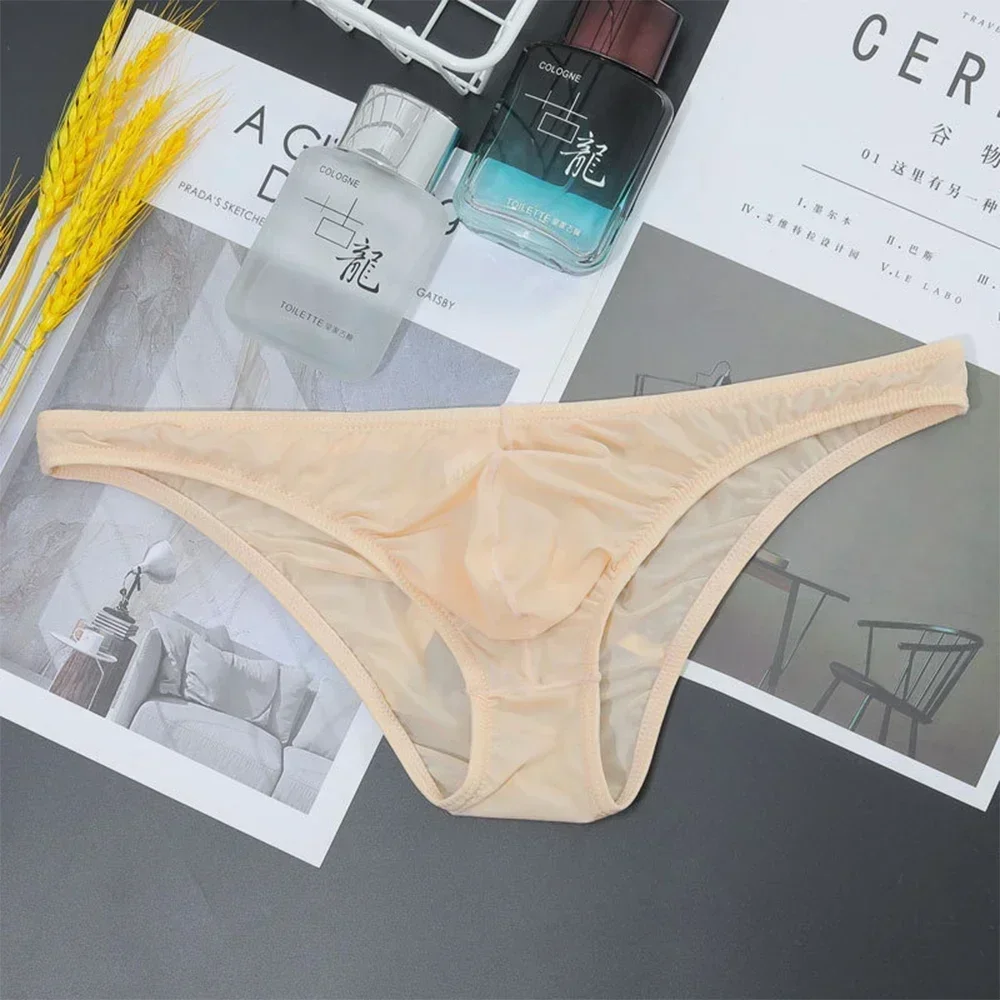 Men's Sexy Breifs Confortable Ice Silk Briefs Ultra-thin Transparent Breathable Underwear Low Waist Underpants Fashion Briefs