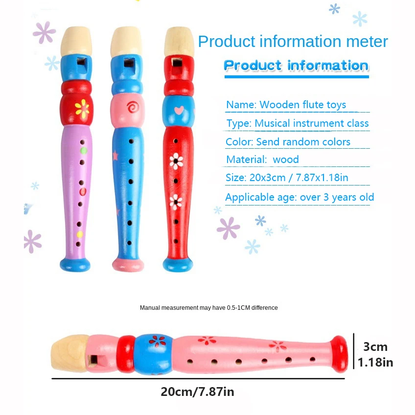 1pc 20cm/7.87in Colorful Wooden Flute Music Instrument Trumpet Buglet Hooter Kids Educational Learning Musical Toys for Children - Bilde 3