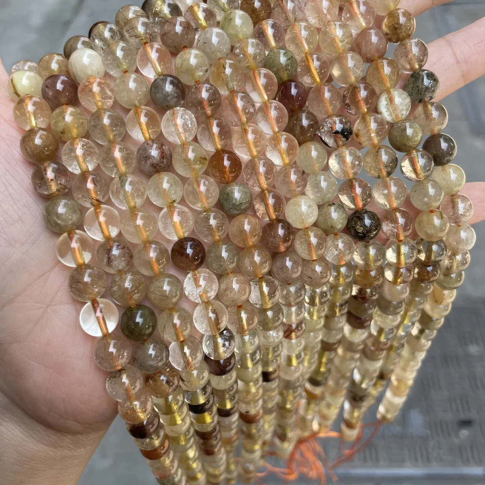 Natural Gold Rutilated Quartz Crystals Stone Round Loose Spacer Beads For Jewelry Making DIY Bracelets 6 8 10 mm Wholesale