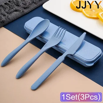JJYY 1 set (3 pezzi) set di posate portatili creative con custodia coltello forchetta cucchiaio set studenti scuola ufficio casa forniture da viaggio 1