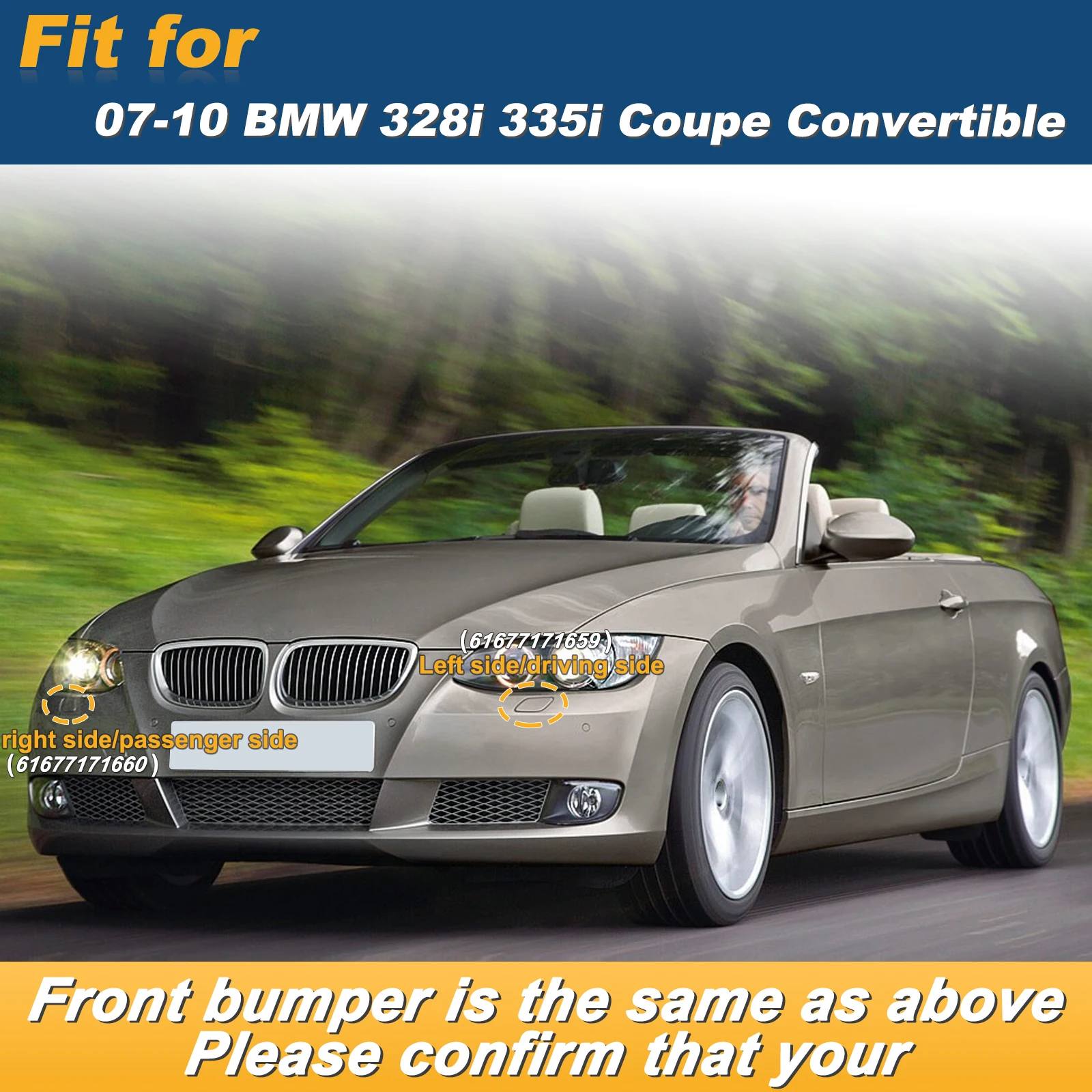 Front Bumper Headlight Washer Cover Cap For 2007-2010 BMW 328i 335i E92 E93 Coupe Convertible Left Right 61677171659 61677171660