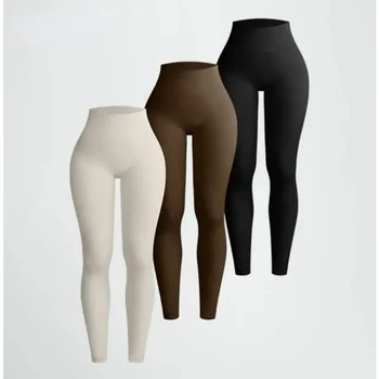 Leggings lavorati a maglia con filo Collant slim senza cuciture da donna Allenamento da palestra Corsa Vita alta Sollevamento fianchi Pantaloni fitness yoga ad alta elasticità 1