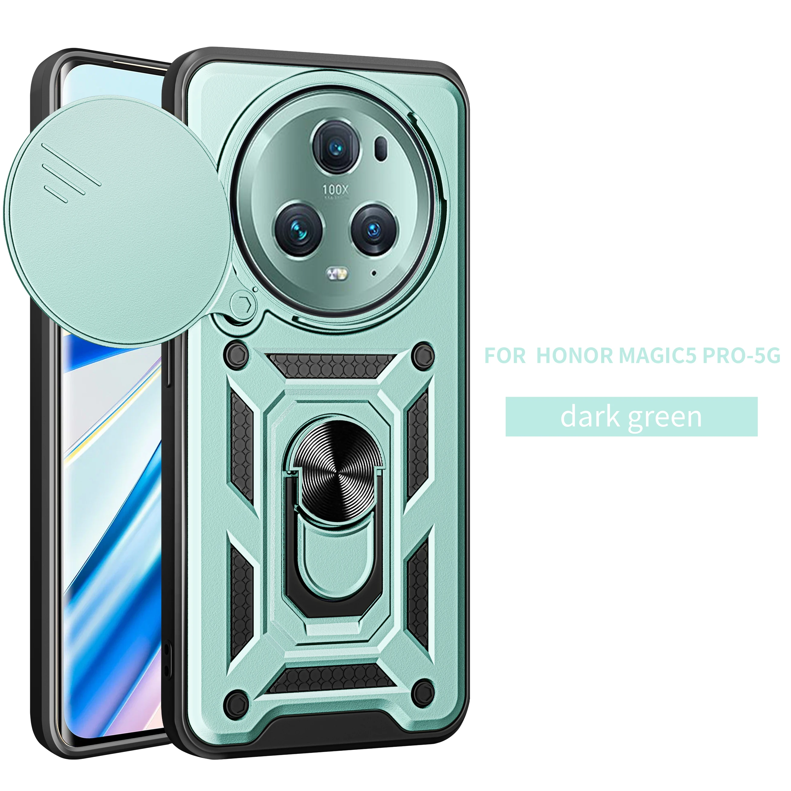 Enhanced Magnetic Ring Holder Armor Phone Case with Slide Camera Protector