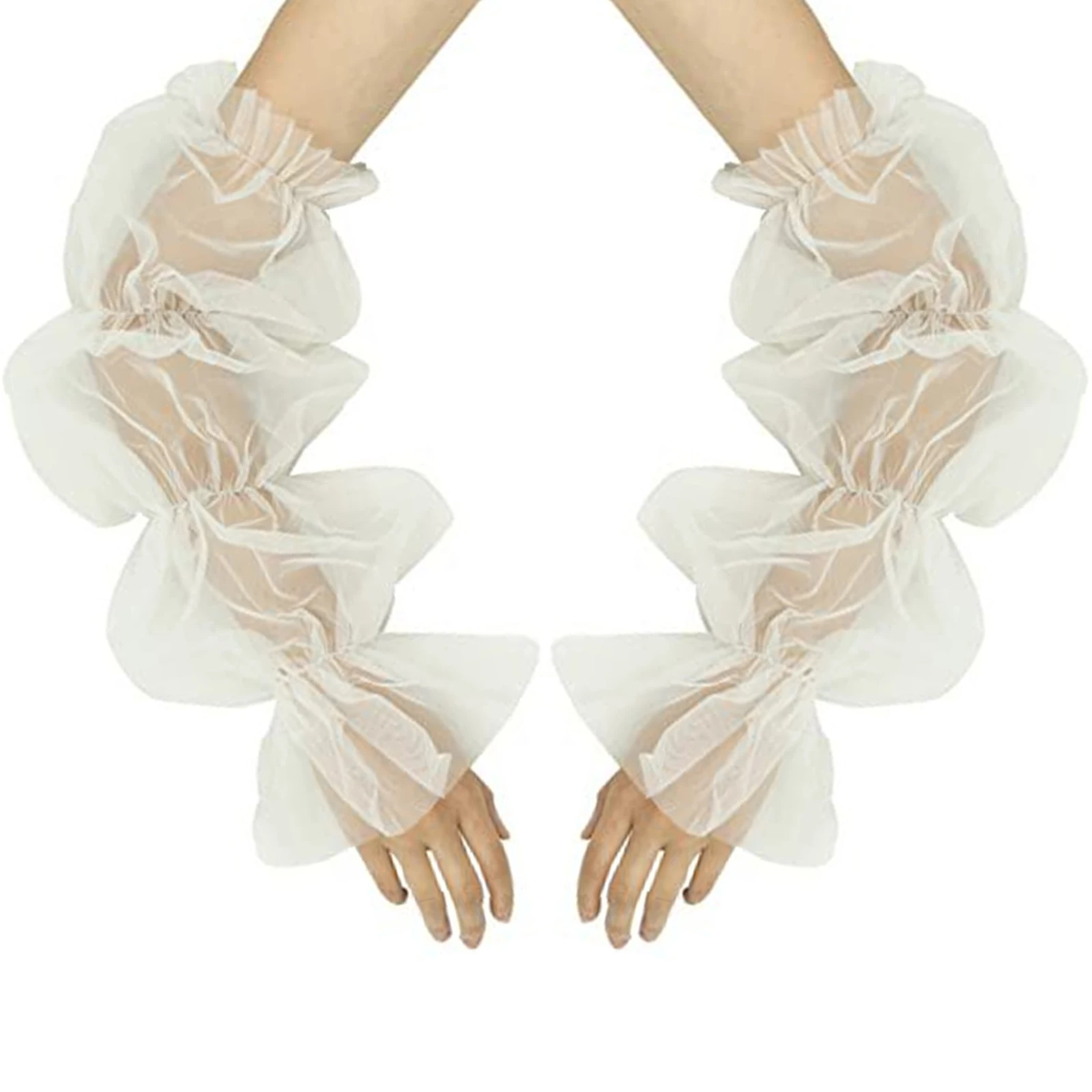 White Detachable Sleeves Wedding Arm Cover Decorate Skin-friendly Long Sleeves Puff Sleeve Photoshoot Decor for Woman