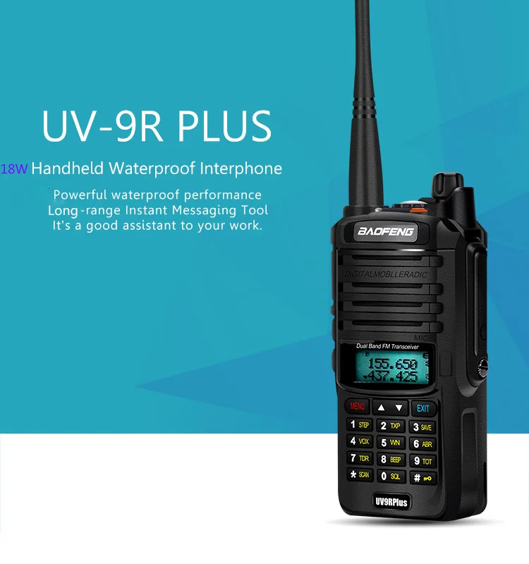 Baofeng-Waterproof Walkie Talkie, UV 9R Plus, Ham Radio, Cb Radio, Comunicador with FM Radio, 15W, 2Pcs 6