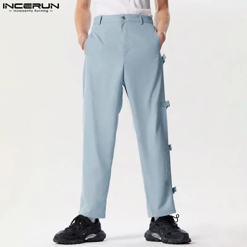 

INCERUN 2024 мужские брюки в американском стиле, повседневные дизайнерские полые брюки с боковой пряжкой, Повседневная Уличная одежда, лидер продаж, брюки