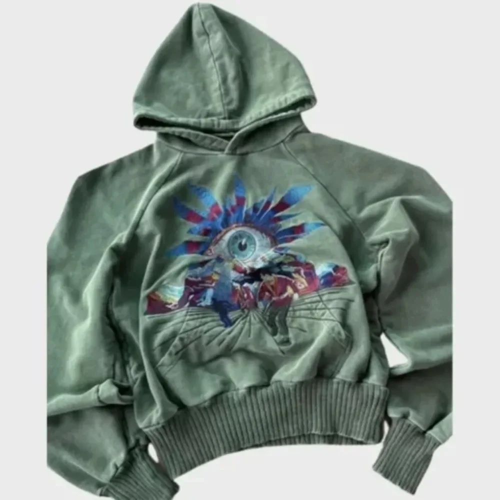 Hoodie Y2K Hip Hop Retro Abstract Pattern Green Oversized Hoodie Sweatshirt Women Men Harajuku Gothic Streetwear Pullover Hoodie