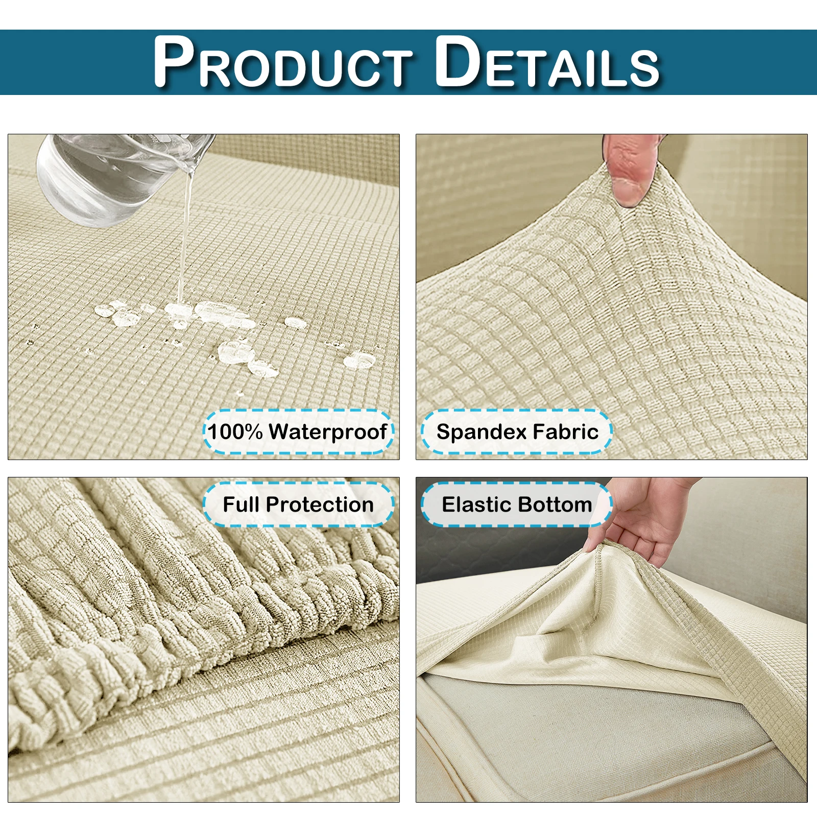 Stretch Sofa Cushion Cover Patio Waterproof Jacquard Sofa Seat Furniture Protector Slipcover with Elastic Bottom For Living Room 6