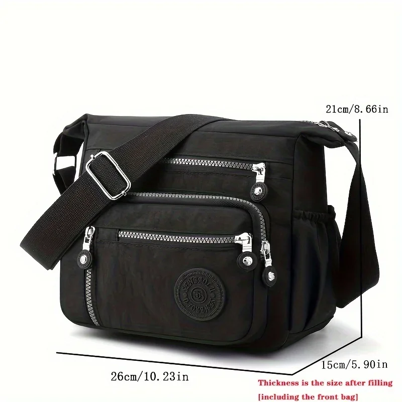 Waterproof Nylon Crossbody Bag, Multiple Pockets & Zipper Closure, Stylish Casual Shoulder Bag for Travel, Everyday Use