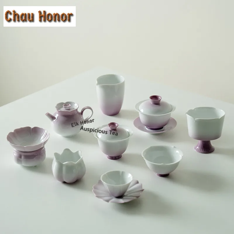210ml Gradient Purple Ceramic Tea Pitcher Pour Tea Cha Hai Dispenser Justice Cup Coffee Fair Mug Cha Decoration Accessories Gift