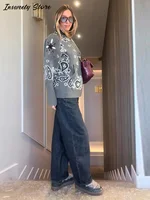 Pull imprimé en tricot pour femmes, col montant, manches longues, fermetures éclair, Style Vintage, Cardigan, nouvelle dame, hau 5