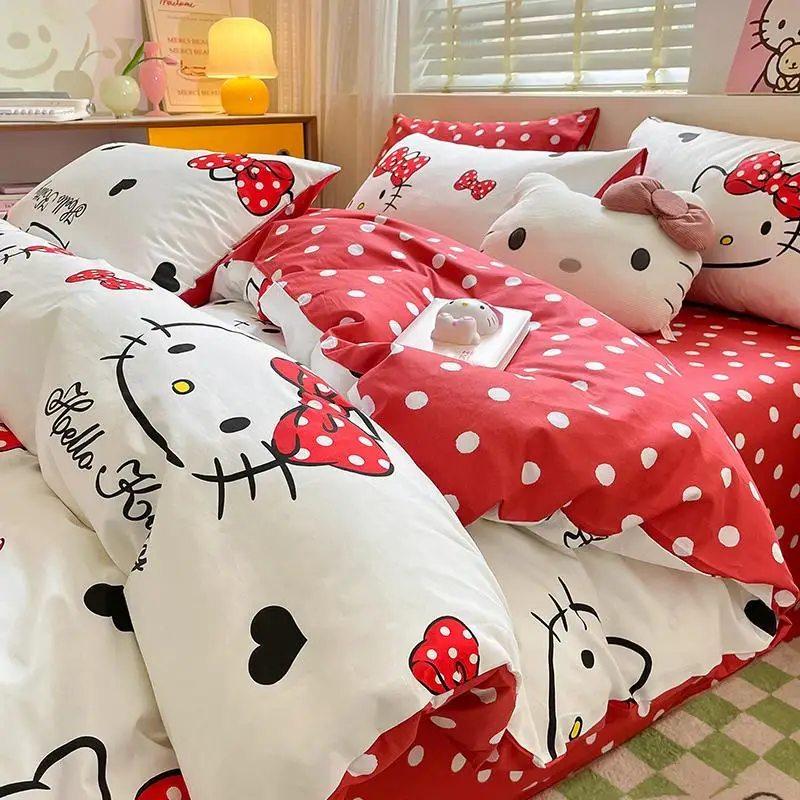

Sanrio Hellokitty Mymelody Cinnamoroll Kawaii New Japanese Cartoon Cotton Cotton Four-Piece Bed Three-Piece Bed Sheet Bed Hat