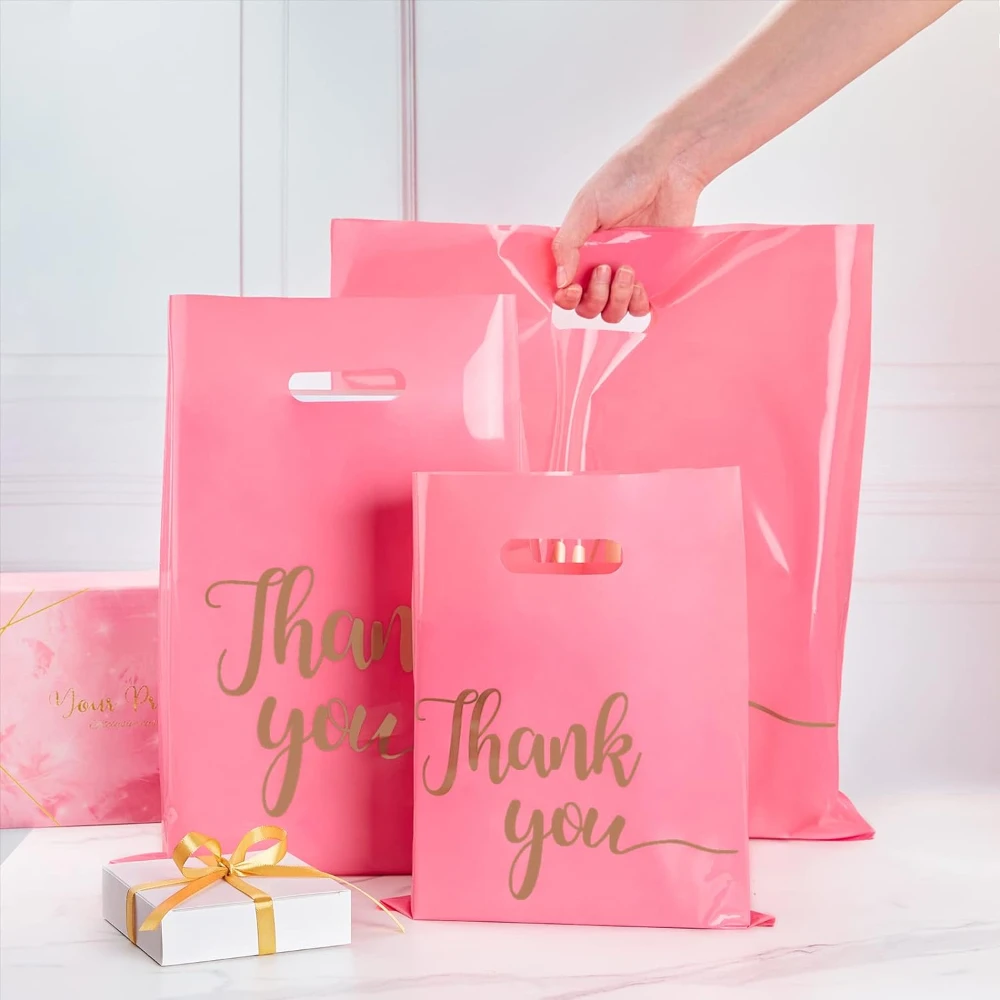 Thank You 가방 선물 플라스틱 쇼핑 토트백, 작은 비즈니스 상점용 생일 웨딩 파티 선물, 사탕 쿠키 포장지, 10 개