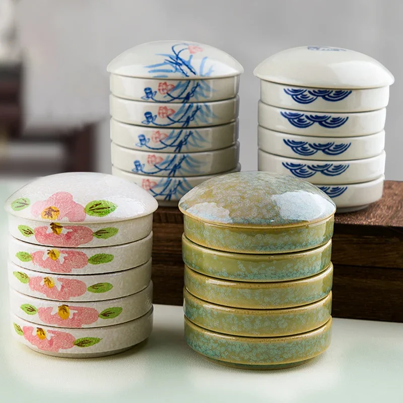 Ceramic Pallets Watercolor Paint Palette Five Layers Cover Practical Art Oil Painting Tray Pigment Disc Colour Mixing Tray