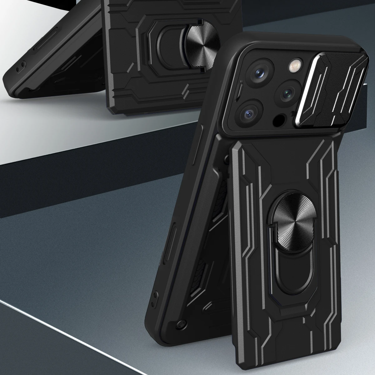 Heavy Duty Shockproof Phone Case with Card Pocket and Ring Stand Holder