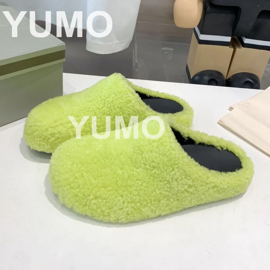 

New Autumn Winter Fashion Mules Large Size 46 Genuine Fur Women Casual Slipoer Spring Solid Comfort Warm Flats High Quality
