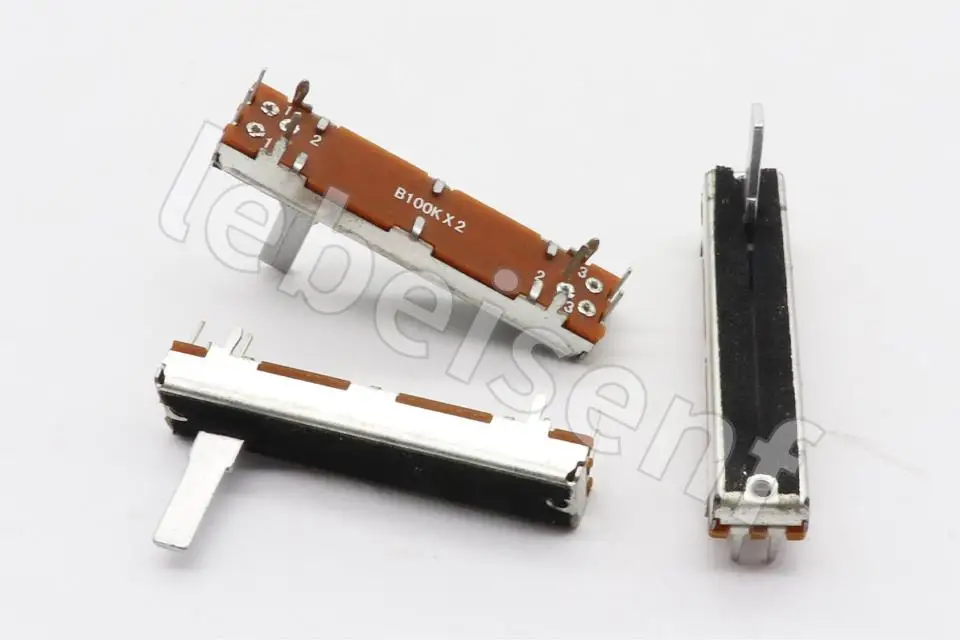 3021G B100K 45mm Mixer Fader / Slide-Push Potentiometer Dimmable Lamp Mixer Fader Stereo 2-channel 10PCS
