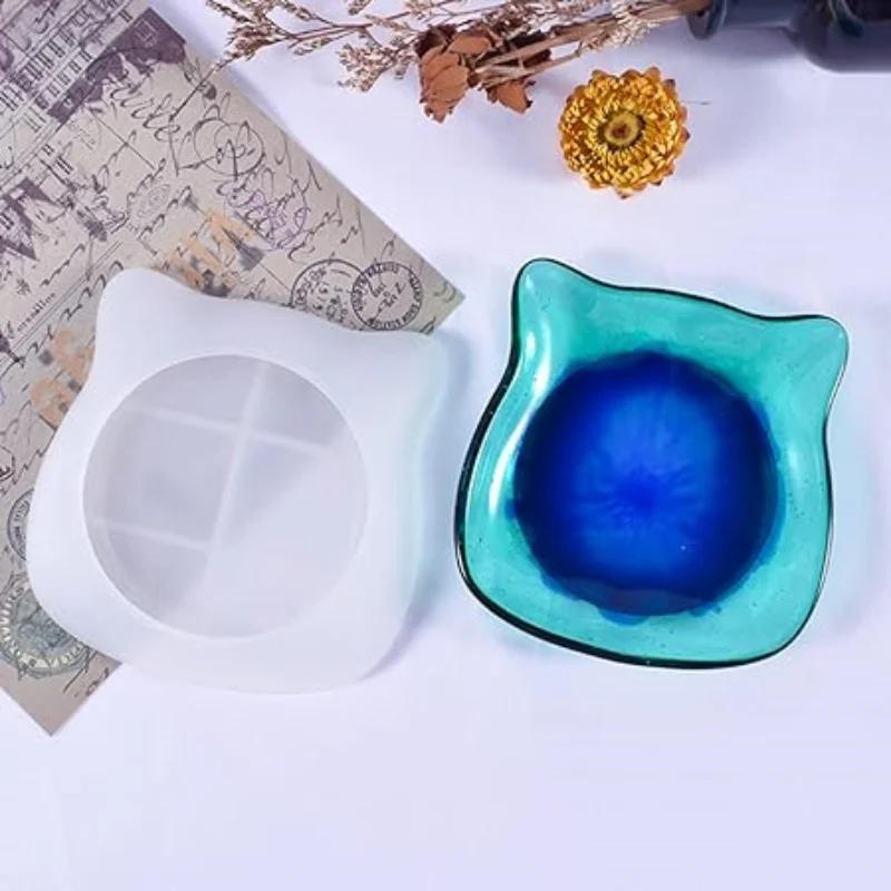 고양이 모양 트레이 송진 몰드 과일 접시 실리콘 몰드, 에폭시 송진, DIY 보석 보관함, 송진 주조 몰드, DIY 장신구용 
