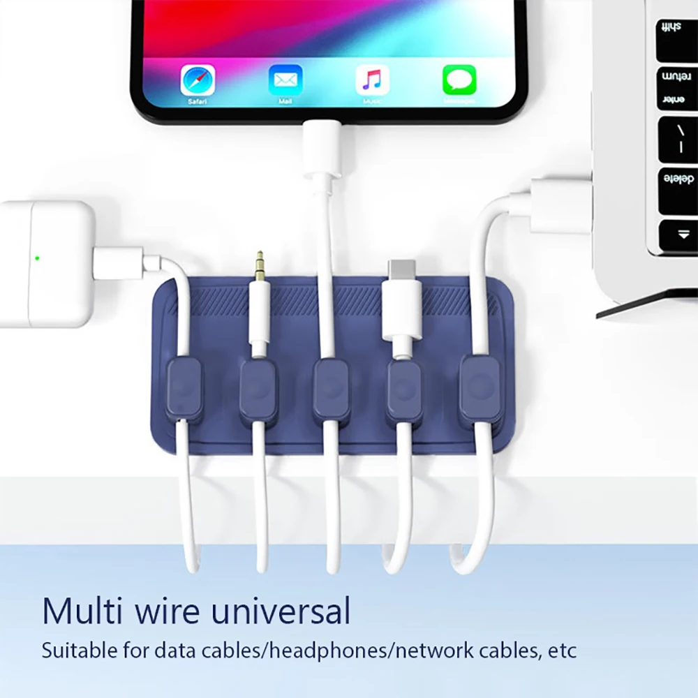 자가 접착 실리콘 마그네틱 케이블 정리대 USB 케이블 벽걸이형 데스크 훅 유연한 데스크탑 클립 마우스 와이어 정리용