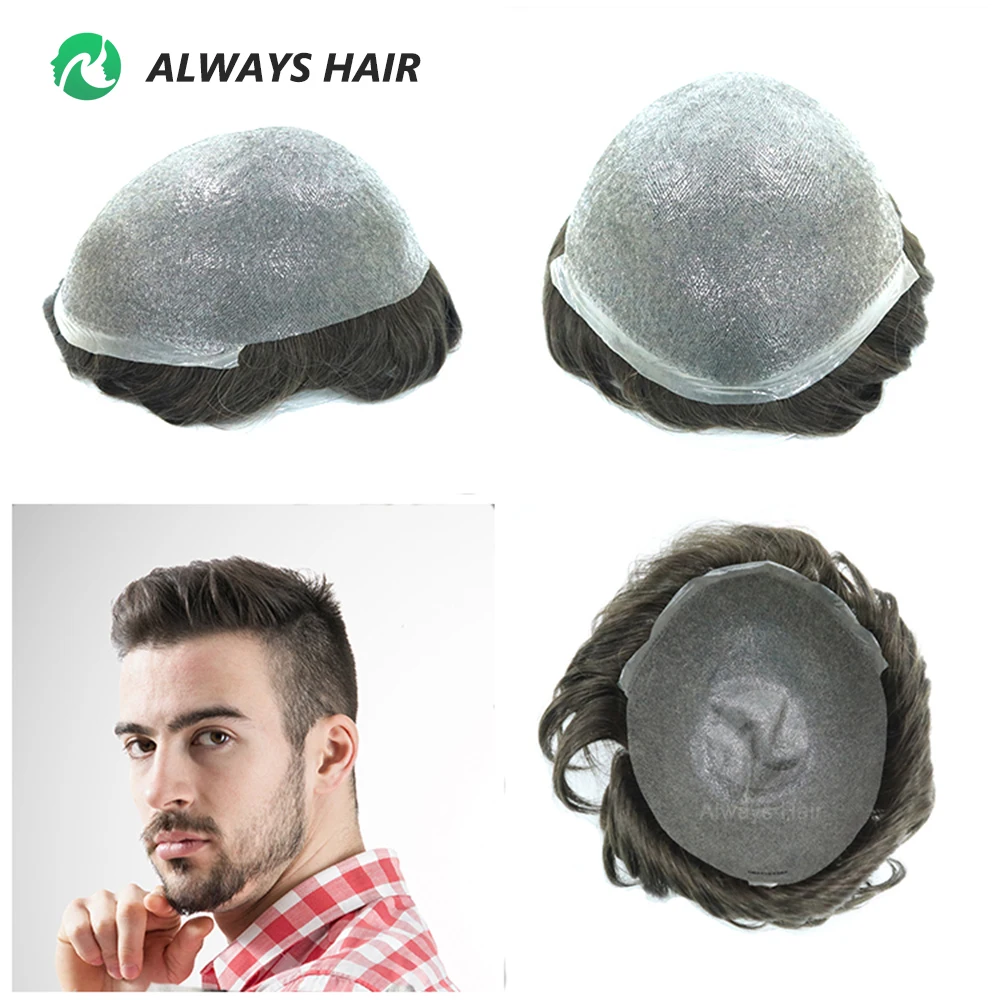Alwayshair - Dura Bio Thin Skin 0.04-0.05mm Toupee 5 inches Short Men's Capillary Prosthesis Indian Human Hair Wig Man