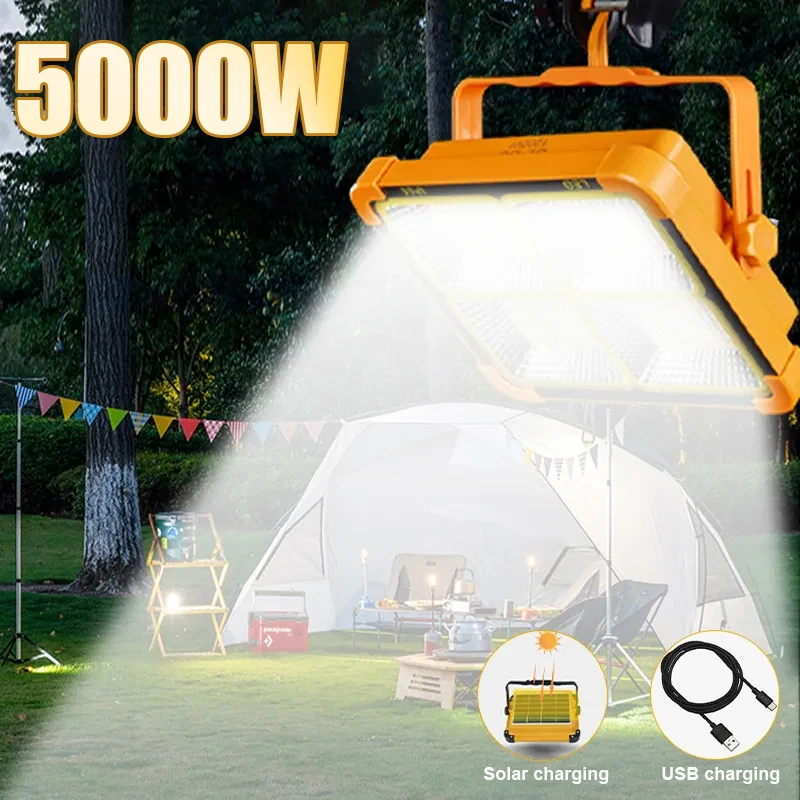 Ricaricabile 5000 Watt Luce Di Inondazione Solare Esterno Portatile Riflettore Led Faretto Proiettore Ricaricabile Proiettore Lampada Solare