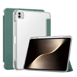 Premium Magnetic Fold Stand Case with Pencil Holder for 13.3 Tablets - PU Leather Cover (Dark green)