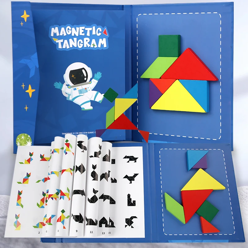 Puzzle Toys Wooden Puzzles Wooden Toys Magnetic Puzzle Toys Board Game Toys Wooden Jigsaw Magnetic Tangram 3D Puzzle Book Educational Toys Children Montessori learning Intelligence Games kids Gifts
