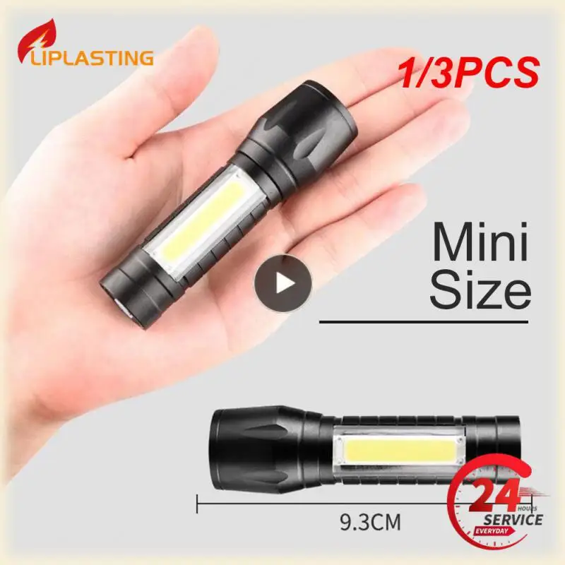 

1/3PCS Zoom Mini Led Flashlight XP-G Q5 Flash Light Lantern Portable rechargeable Glare COB Flashlight Outdoor Camping