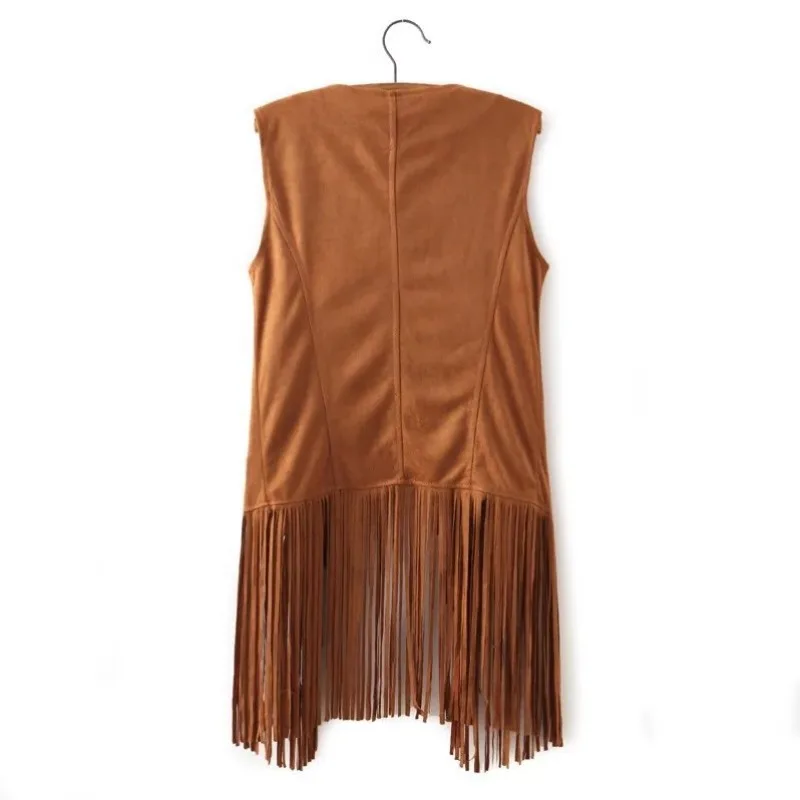 Buckle Free Mid Length Vest Vest Vest Tassel Jacket Women Deer Skin Velvet Jacket