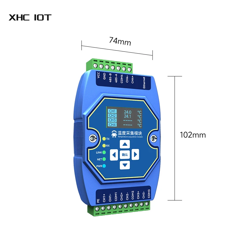 온도 획득 모듈, 6 방향 타입 K 열전대, XHCIOT ME31-XEXX0600 이더넷 RS485, OLED 디스플레이 화면 Modbus