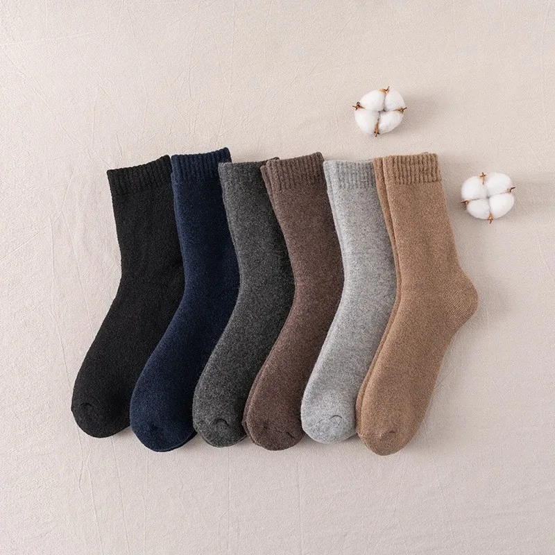 

5Pcs Socks Men's Wool Terry Socks Autumn Winter Models Extra Thick Men's Socks Solid Colour Warm Snow Socks Men's Mid-calf Socks