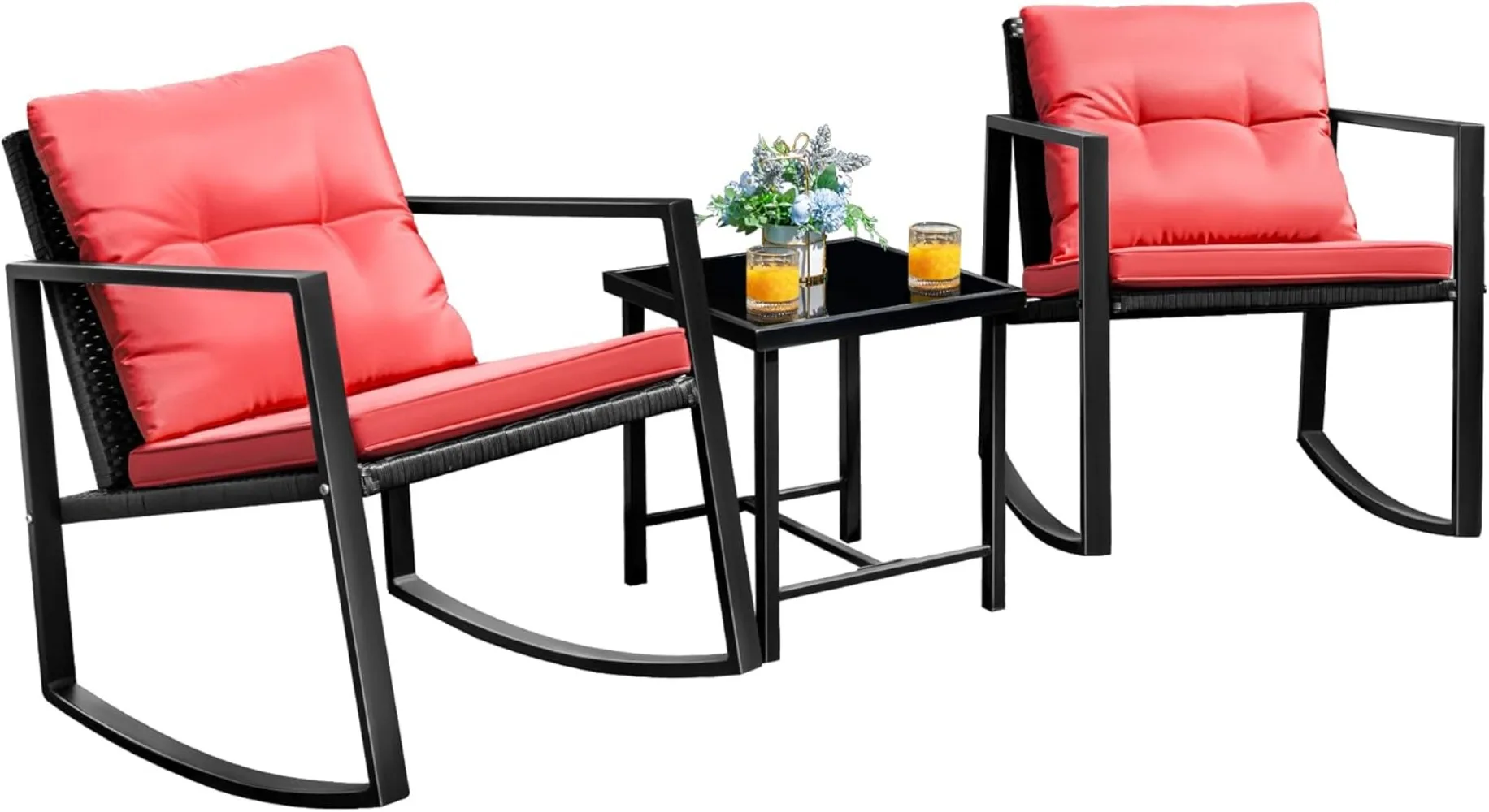 3 Pieces Patio Furniture Set Rocking Wicker Bistro Sets Modern Outdoor Rocking Chair Furniture Sets Clearance Cushioned 6