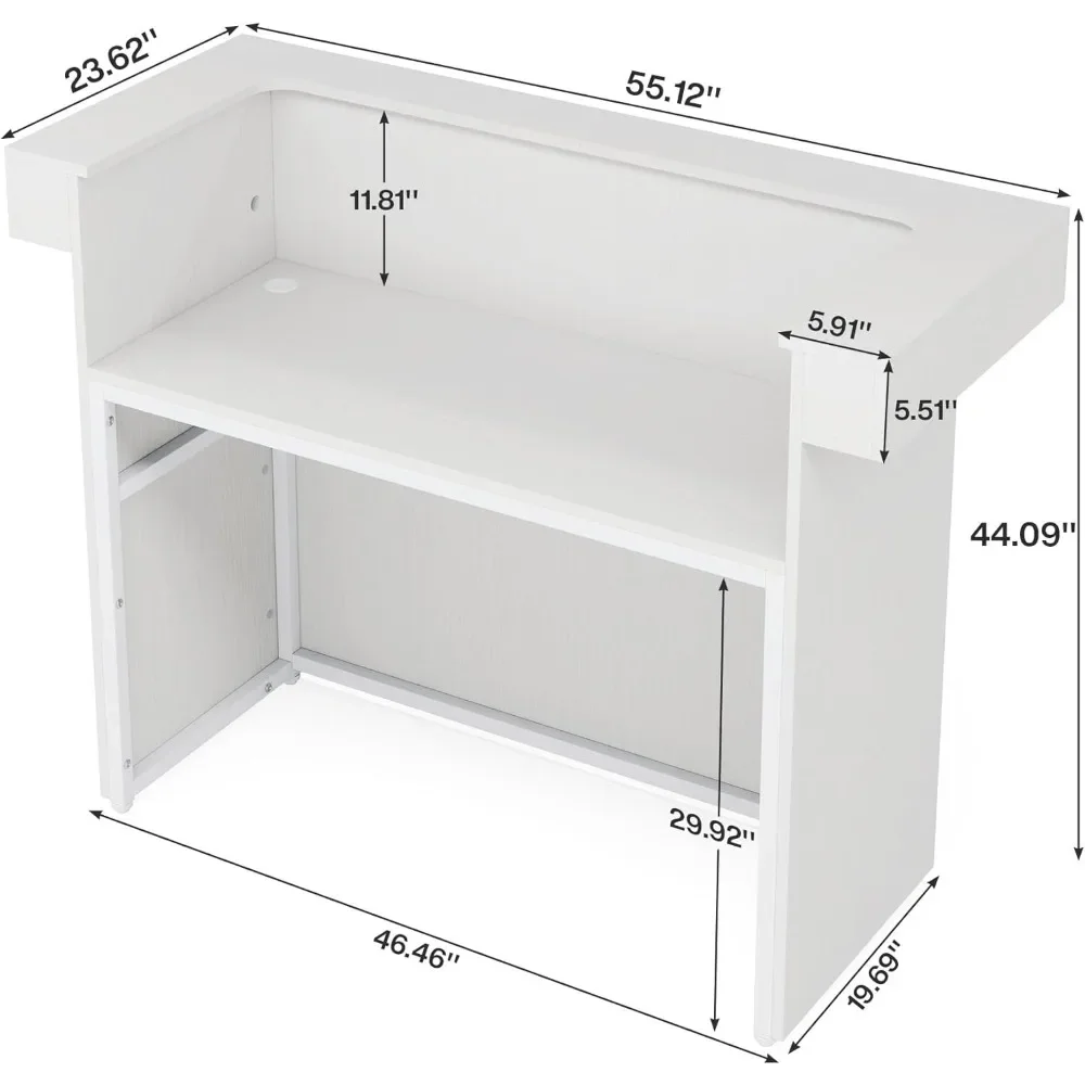 Reception Desk with Light, 55-Inch Front Desk with Cable Grommets, Modern Retail Counter Table for Salon, Lobby, Shop 2