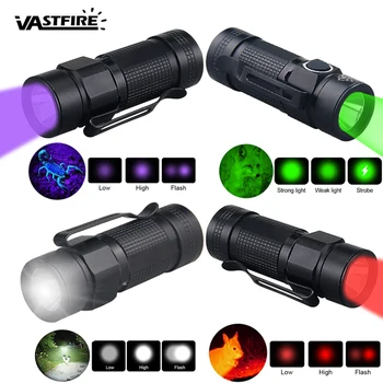 미니 Cilp EDC LED 손전등, 휴대용 하이킹, 초소형 3 가지 모드 토치, 화이트, 그린, 레드, UV, 395nm 방수 펜라이트 검사 랜턴