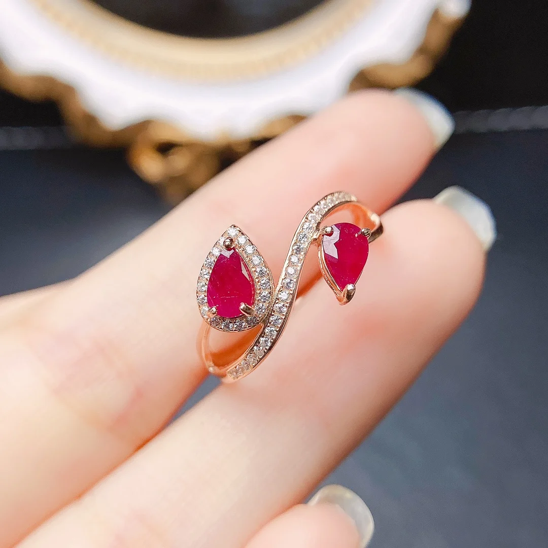 

FS Real S925 Sterling Silver Inlay 4*6 Natural Ruby Ring With Certificate Charm Fine Fashion Weddings Jewelry for Women MeiBaPJ