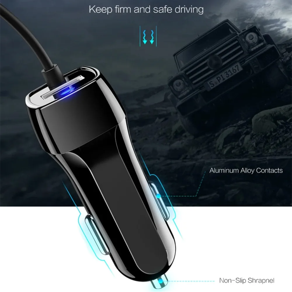 High-Power 48W Fast Charging Spring Cable Car Charger with Universal USB Compatibility