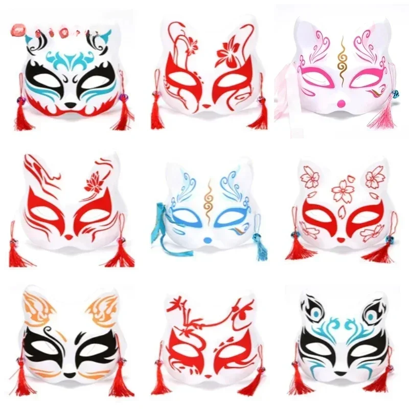 Anime Fox Mask Japanese Cosplay Half Face Mask Masquerade Kabuki Fox Mask Holiday Party Decoration Demon Cosplay Props