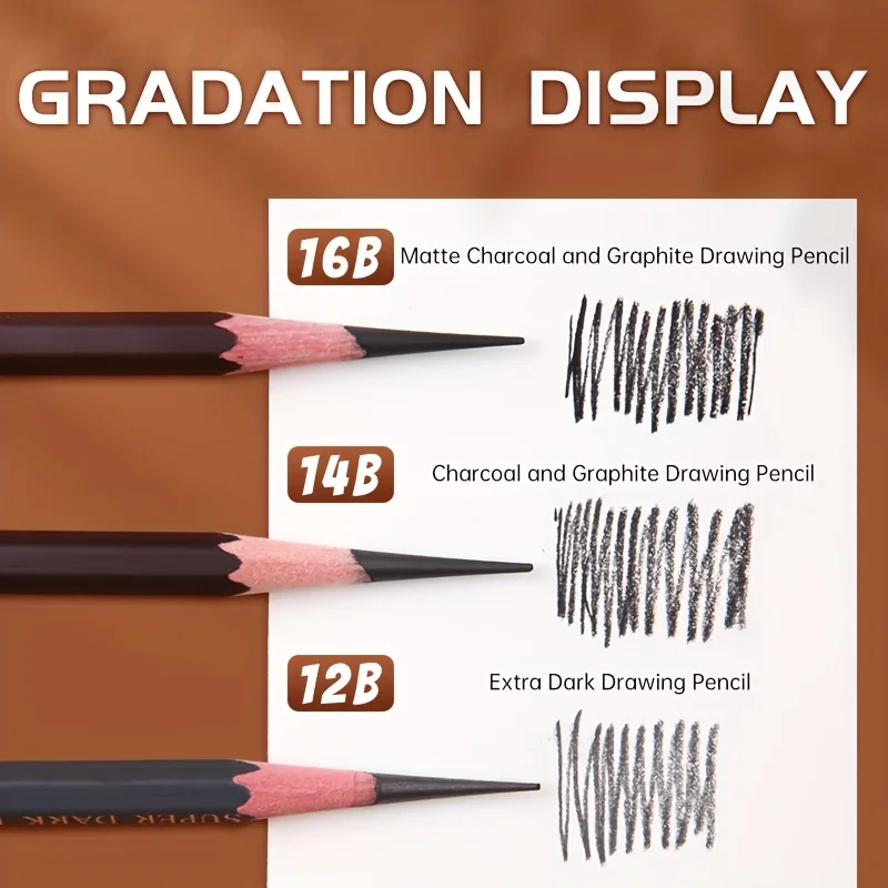 Marie's 12pcs Artist Pencils 12B/14B/16B,Black Graphite Core,Matte Pencil Set for Sketching,Drawing,Shading for Artists,Students 2