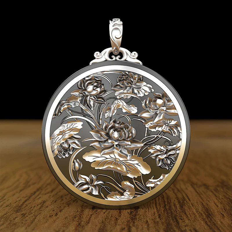 HX Solid Round Card Pendant Safety Buckle Pendant Female Lotus Lanyard Keychain Lotus Pod Silver Carp Men's Pendants pendant necklace,key chain charm