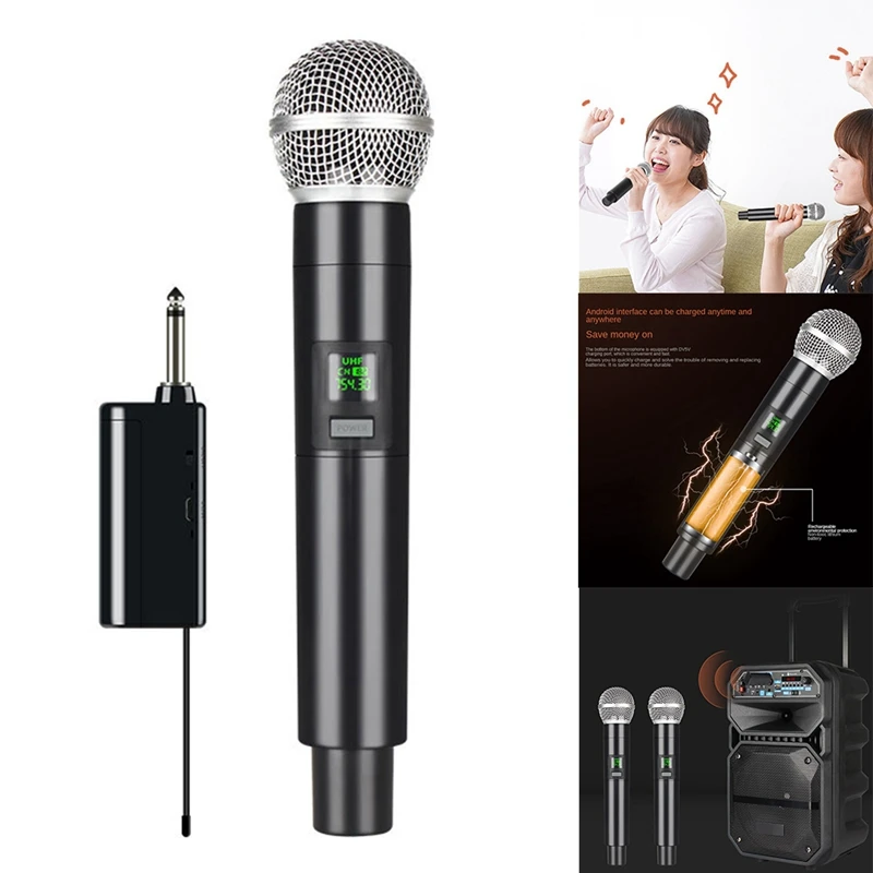 

Wireless Microphone Professional UHF Recording Karaoke Handheld Channel Lithium Battery For Stage Church Party School