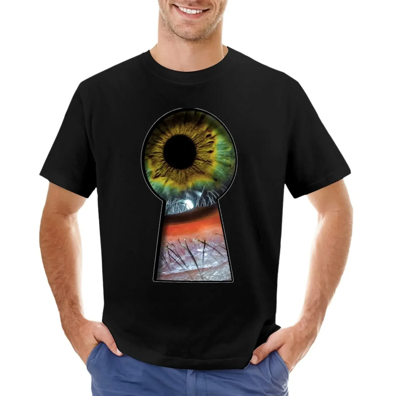 

Eye in the KeyHole T-Shirt quick drying for a boy hippie clothes vintage Men's cotton t-shirt